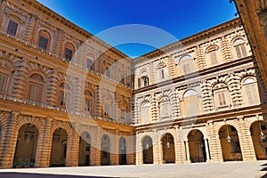 View of Palace of Pitty with garden and skyline of Florence, Italy. View of the Palazzo Pitti and italian style Boboli gardens in