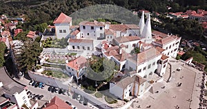 View of Palace of Sintra overlooking Manueline wing, medieval royal residence in Portugal