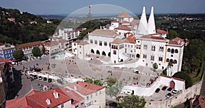 View of Palace of Sintra Town Palace overlooking Manueline wing, medieval royal residence in Portugal