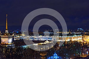 View of Palace Square and Winter Palace from the colonnade of St. Isaac`s Cathedral. Saint Petersburg. Russia