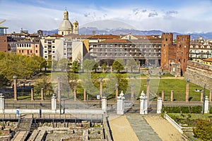 View of the Palatine Gate of Torino (Turin), Italy