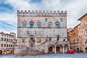 View of Palazzo dei Priori, historical building in Perugia, Ital