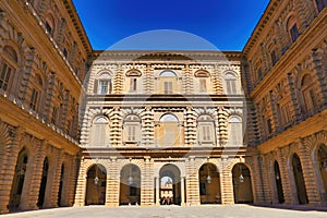 View of the Palazzo Pitti in Florence - Italy. View of Florence from Boboli gardens. Popular tourist attraction and destination.