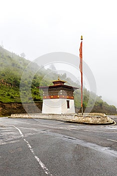 View of Palela Chorten at Pele La Pass in Bhutan.