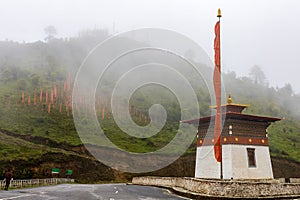 View of Palela Chorten at Pele La Pass in Bhutan.