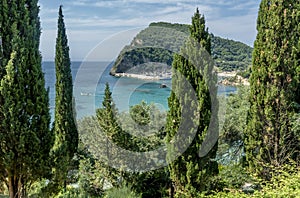 a view of the paleokastritsa bay on corfu greece