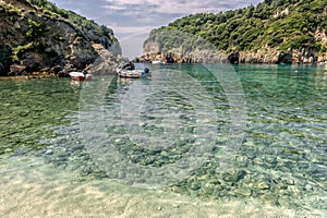 a view of the paleokastritsa bay on corfu greece