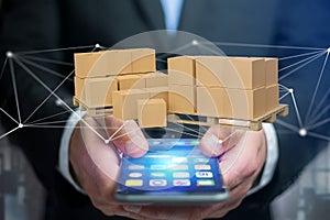 Pallet of carboxes with network connection system - 3d render