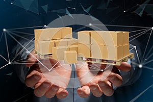 Pallet of carboxes with network connection system - 3d render