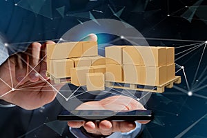 Pallet of carboxes with network connection system - 3d render