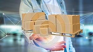 Pallet of carboxes with network connection system - 3d render