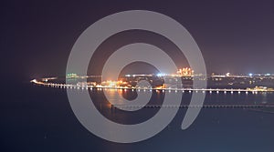 View on Palm Jumeirah man-made island in night illumination