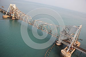 View of Pamban bridge in Rameshwaram. First indian bridge, which connects Pamban island in India.