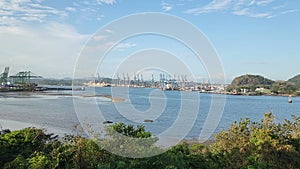 View of The Panama Canal, is a 77.1-kilometre 48 mi ship canal in Panama that connects the Atlantic Ocean via the Caribbean