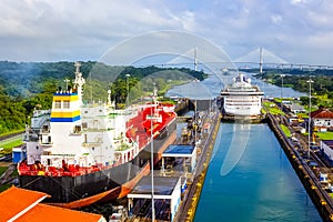 View of Panama Canal from cruise ship