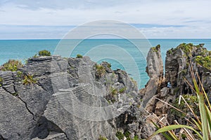 A view of the Pancake Rocks in Paparoa National park, New Zealand