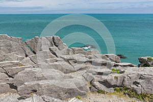 A view of the Pancake Rocks in Paparoa National park, New Zealand