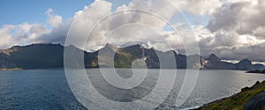 View of the panorama with the Segla mountain, Norway.