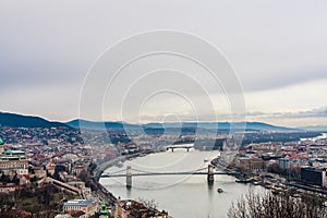 View of Panoramic view of the city of Budapest and the Danube from Gellert hill