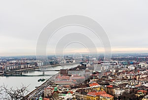 View of Panoramic view of the city of Budapest and the Danube from Gellert hill