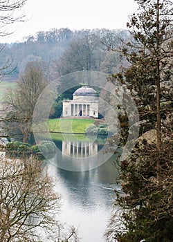 View of the Pantheon across the lake at Stourhead