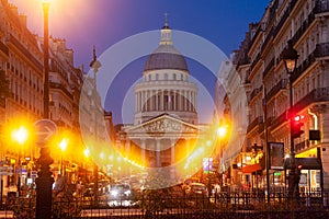 View of the Pantheon building in Paris at sunset time