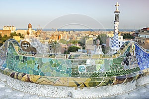 View from Parc Guell designed by Antoni Gaudi, Barcelona, Spain