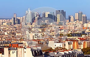 View of Paris from above on a clear sunny morning.