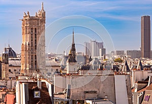 View of Paris from above on a clear sunny morning.