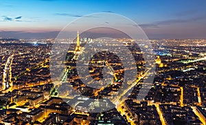 View of Paris with the Eiffel Tower at night