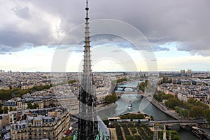 View of Paris and the river Seine from Notre Dame Cathedral. France