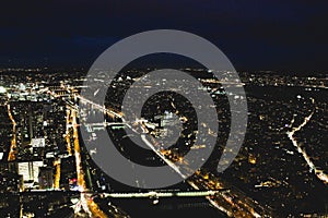 View of Paris from the top of the Eiffel Tower at night