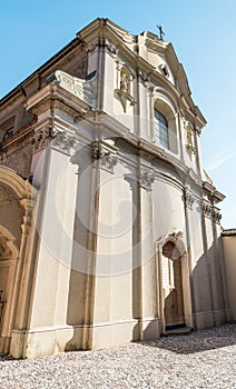 View of the parish church of San Lorenzo in Ligornetto, district of the city of Mendrisio, Switzerland