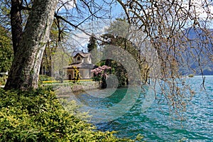 Park Ciani at the lake Lugano on a sunny spring day. Lugano, Switzerland