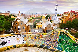 View of Park Guell in Barcelona. Catalonia