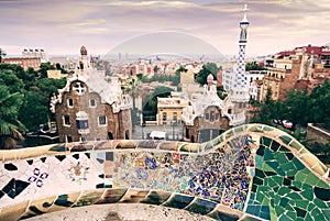 View of Park Guell in Barcelona. Catalonia
