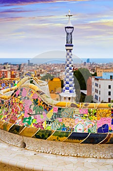 View of Park Guell in Barcelona, Spain