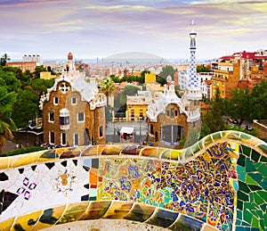 View of Park Guell in Barcelona, Spain