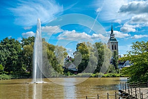 View from the park on the Historic centre of Wiedenbrueck with the Church of St. Aegidius, Rheda-Wiedenbrueck