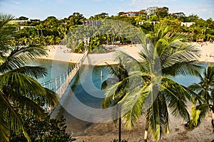 View of the park and the suspension bridge of the island of Sentosa