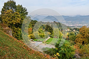 View on the park from top of San Vigilio castle. Bergamo. Italy