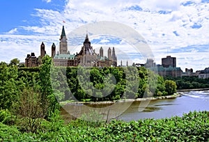 Parliament Hill across the Ottawa River, Ontario, Canada