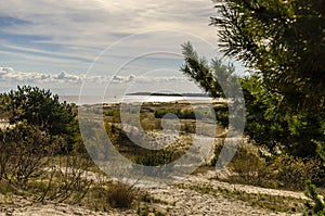 View from Parnidis Dune. Clouds, sand and sea photo