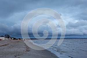 View of the Parnu Bay in evening in overcast whether. It a bay in the northeastern part of the Gulf of Livonia Gulf of Riga of