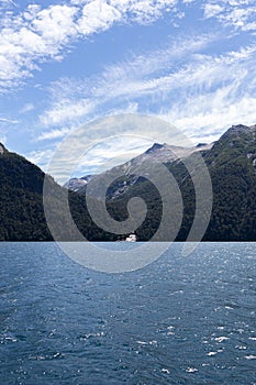 View of Parque Nacional Nahuel Huapi Puerto in Argentina from the sea photo