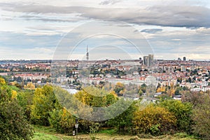 View of a part of capital town Prague from the Girls Castle (Divci hrady) viewpoint. Czechia, Europe