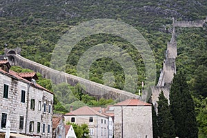 View of part of the route of the wall, in Ston, Dubrovnik Neretva county, located on the Peljesac peninsula, Croatia photo