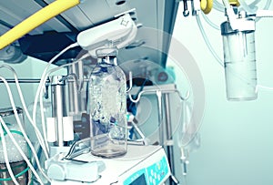 View on the part of technical facilities in the intensive care unit, medical background