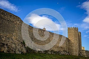 View of part of the wall of Morella, CastellÃ³n, Spain, with the Torres de Sant Miquel photo