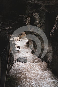 view on the partnachklamm (partnach gorge) near garmisch-partenkirchen, bavaria, germany